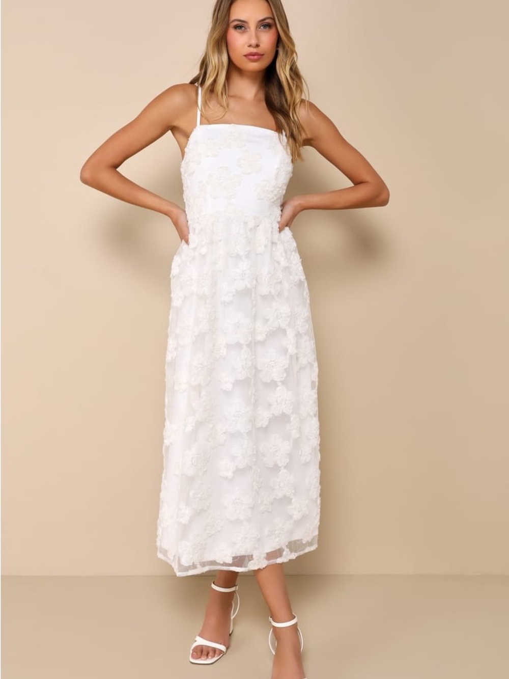 Lulus Delightful Charisma White Embroidered Sequin Mesh Midi Dress